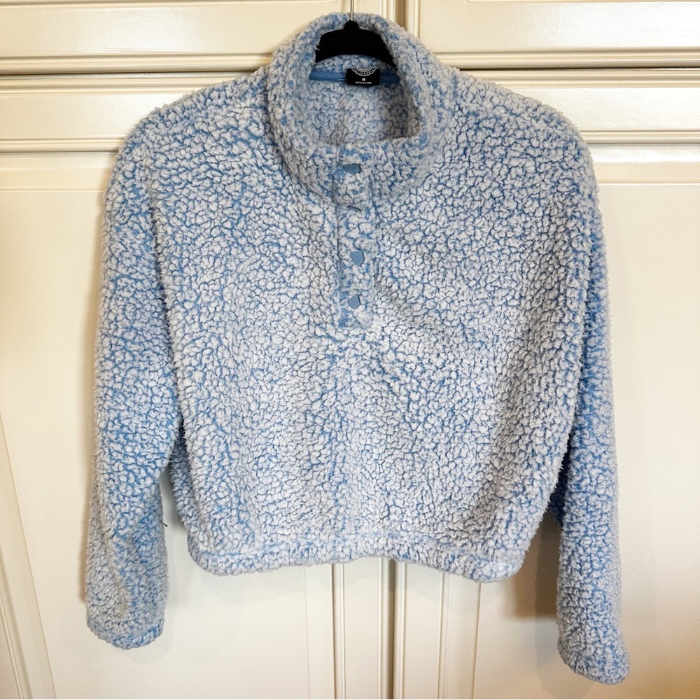 Pacsun Women’s Baby Blue Faux Sherpa Teddy Pullover Cropped Sweater